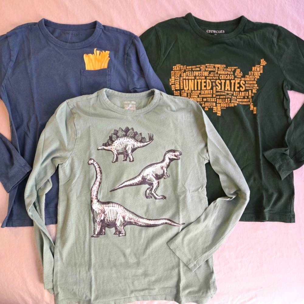 Crewcuts 3 Boys Long Sleeve Graphic Tshirts sz L - forest green, blue, mint